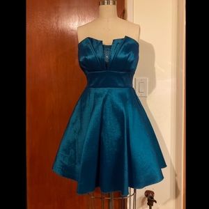 Blue Teal Cocktail Dress with rhinestone detail